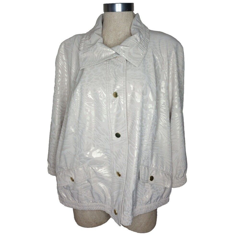 Chicos Zenergy Jacket Size 3 Womens XL Beige Animal Print Comfort